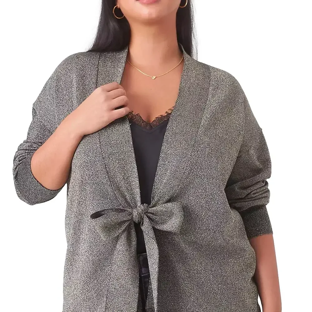 LANE BRYANT Grey Silver Classic Tie-Front Shine Sparkle Cardigan 18/20 2X